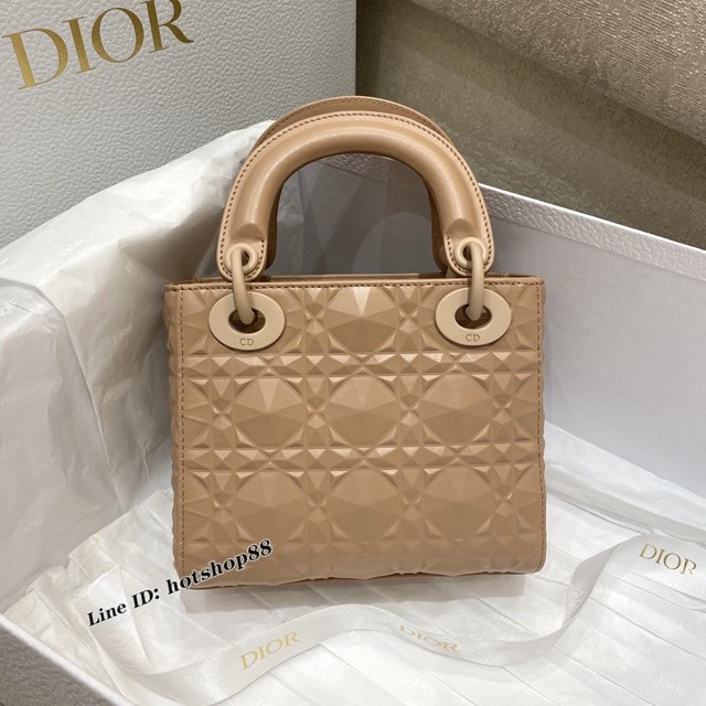 Dior專櫃2022新款lady女包 迪奧三格霧面系列裸粉鑽石菱格lady手袋 fkd1349
